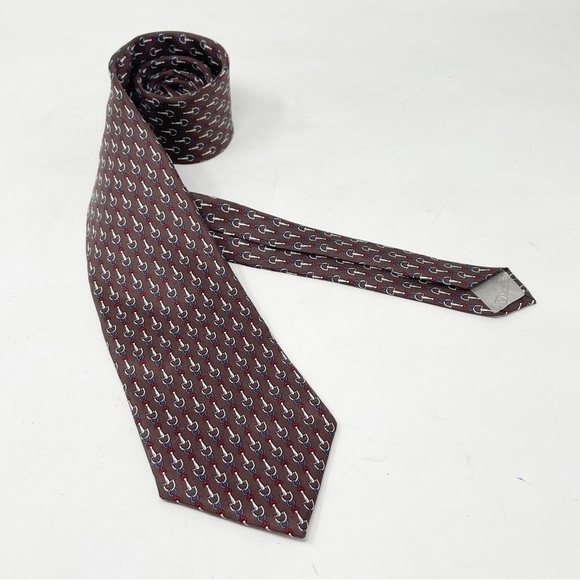 Vintage CHRISTIAN DIOR Men’s Brown Silk Horse Bit Print Tie Preppy Made In USA - Picture 1 of 3